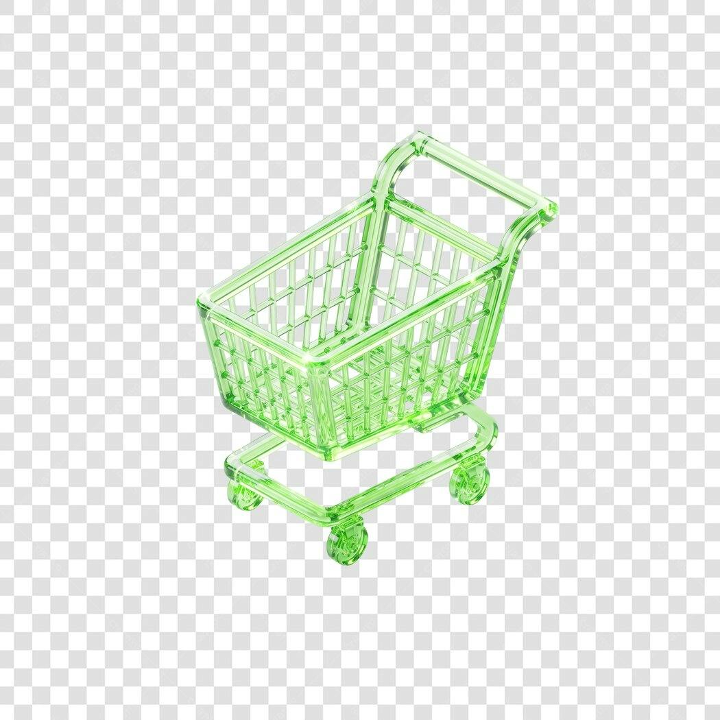 Elemento 3D Carrinho Compras Verde Transparente PNG Fundo Transparente