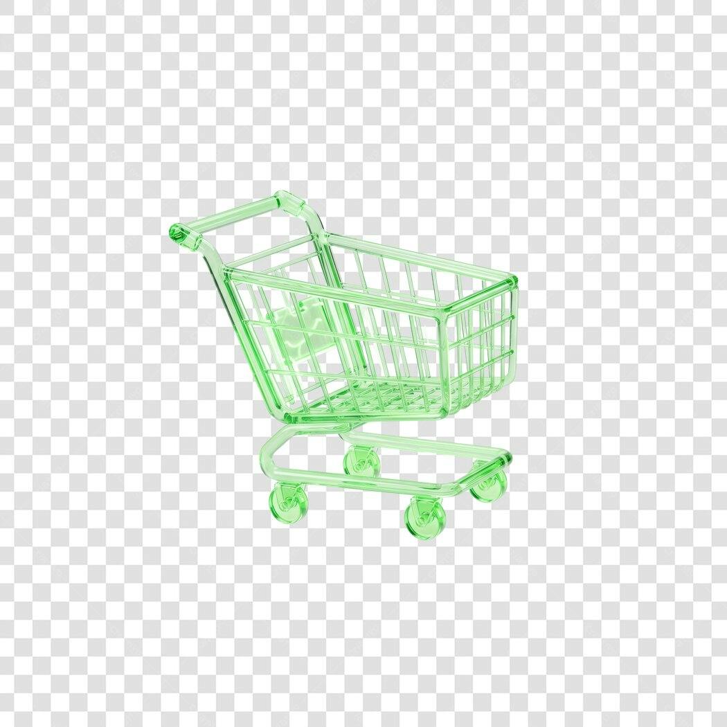 Elemento 3D Carrinho Compras Verde Transparente PNG Fundo Transparente