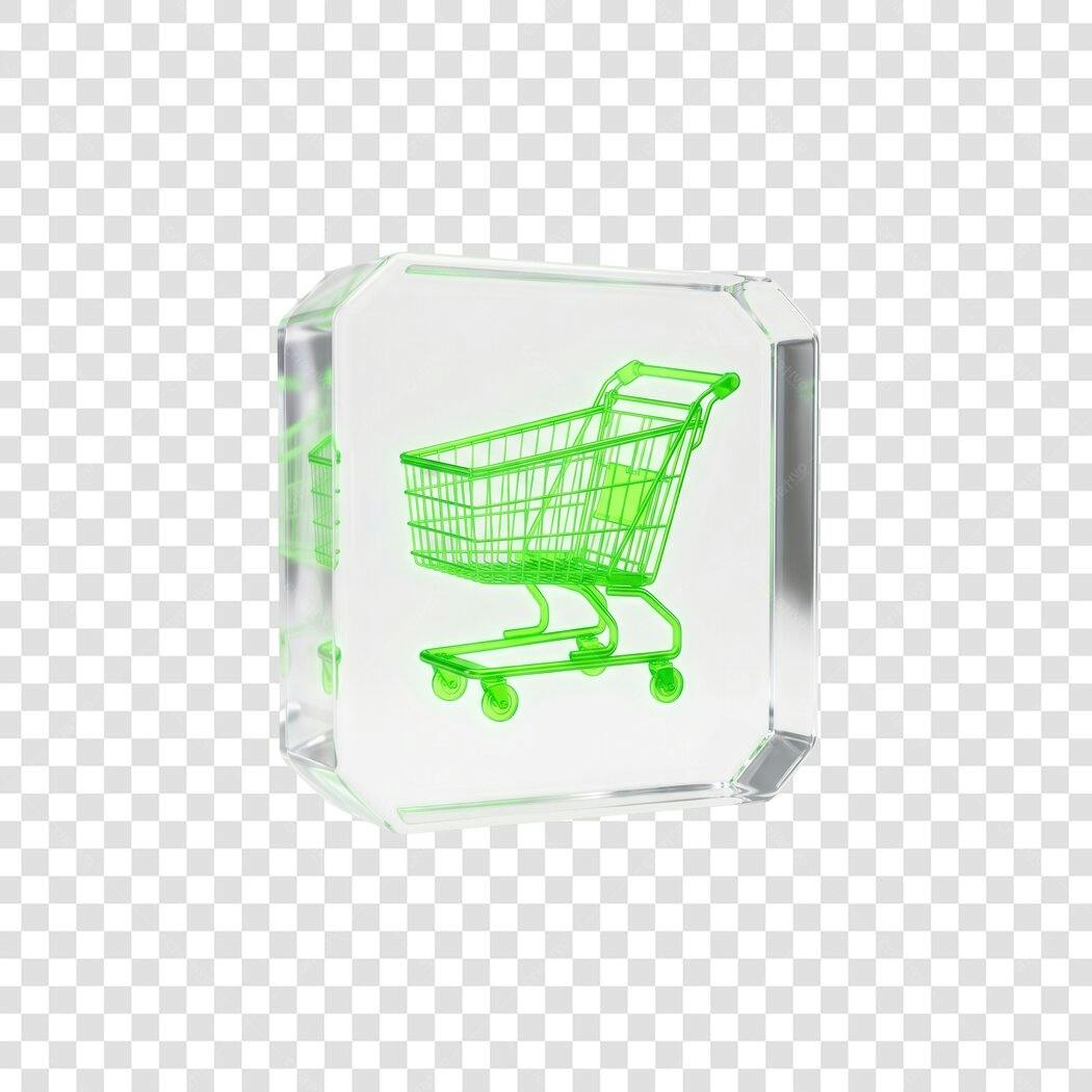 Elemento 3D Carrinho Compras Verde Transparente PNG Fundo Transparente