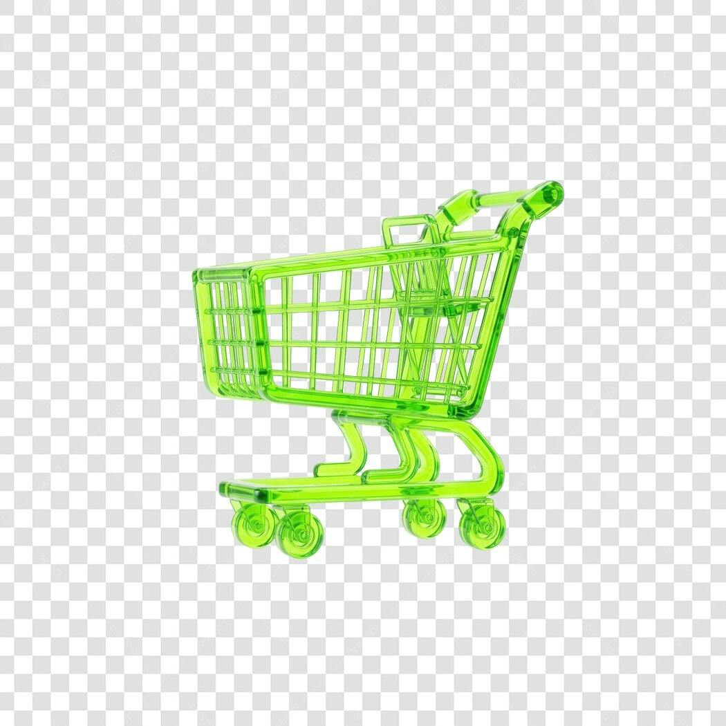 Elemento 3D Carrinho de Compras Verde Neon PNG Fundo Transparente
