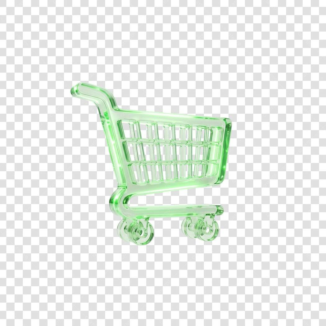 Elemento 3D Carrinho de Compras Verde Transparente PNG Fundo Transparente
