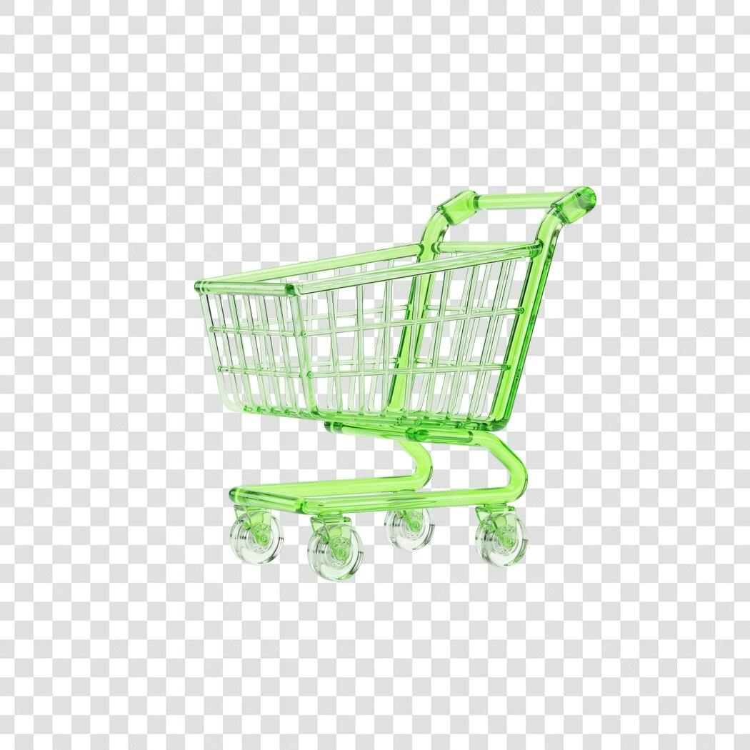 Elemento 3D Carrinho de Compras Verde Transparente PNG Fundo Transparente