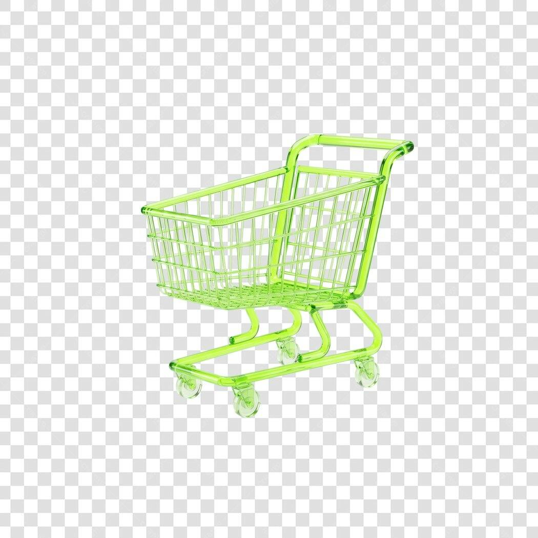 Elemento 3D Carrinho de Compras Verde Transparente PNG Fundo Transparente