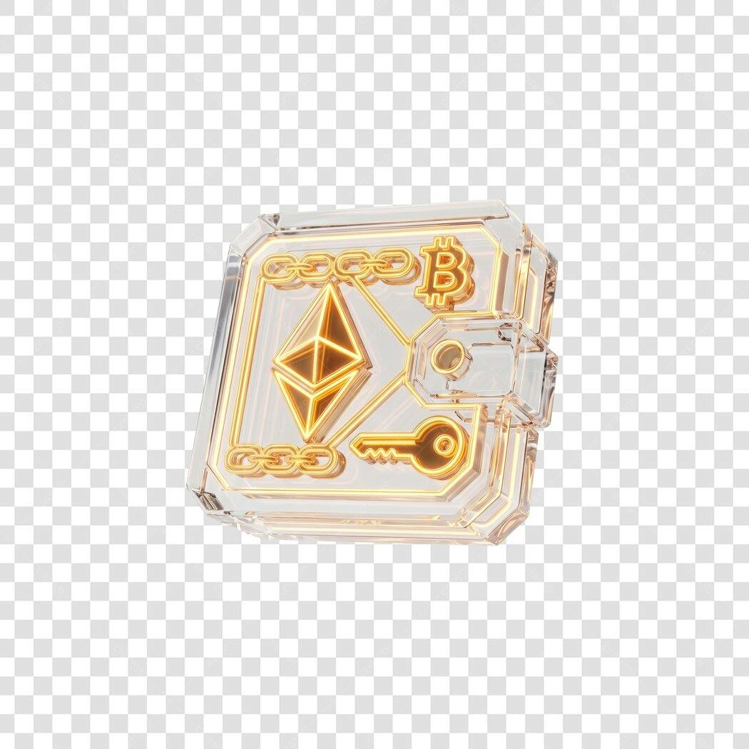 Elemento 3D Carteira Criptomoedas Bitcoin Ethereum PNG Fundo Transparente