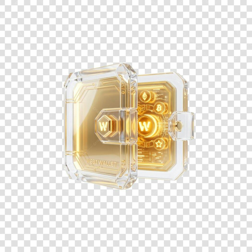 Elemento 3D Carteira Digital Criptomoedas Dourada PNG Fundo Transparente