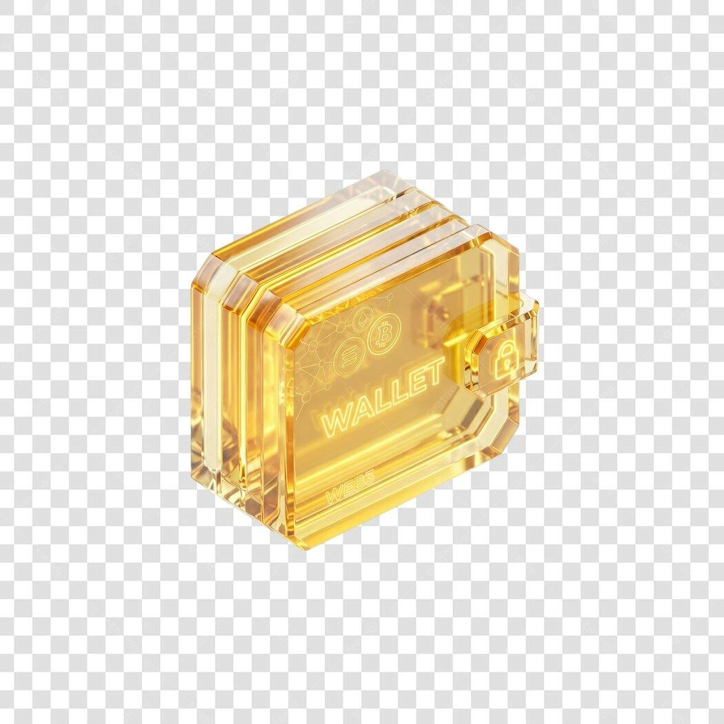 Elemento 3D Carteira Digital Criptomoedas Dourada PNG Fundo Transparente