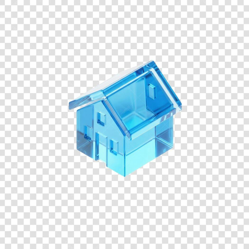 Elemento 3D Casa Azul Transparente PNG Fundo Transparente