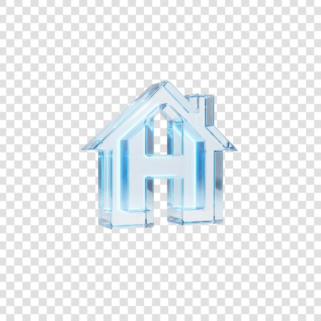 Elemento 3D Casa Imobiliária Vidro Azul PNG Fundo Transparente