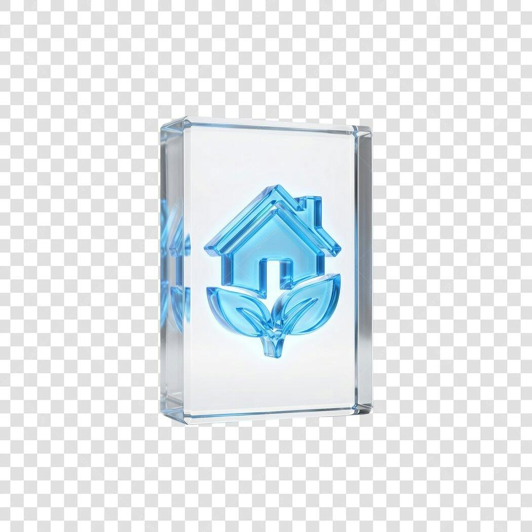 Elemento 3D Casa Sustentável Ecológica Azul PNG Fundo Transparente