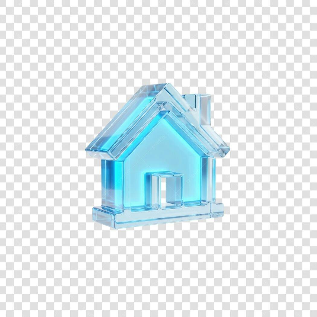 Elemento 3D Casa Vidro Azul Imobiliária PNG Fundo Transparente
