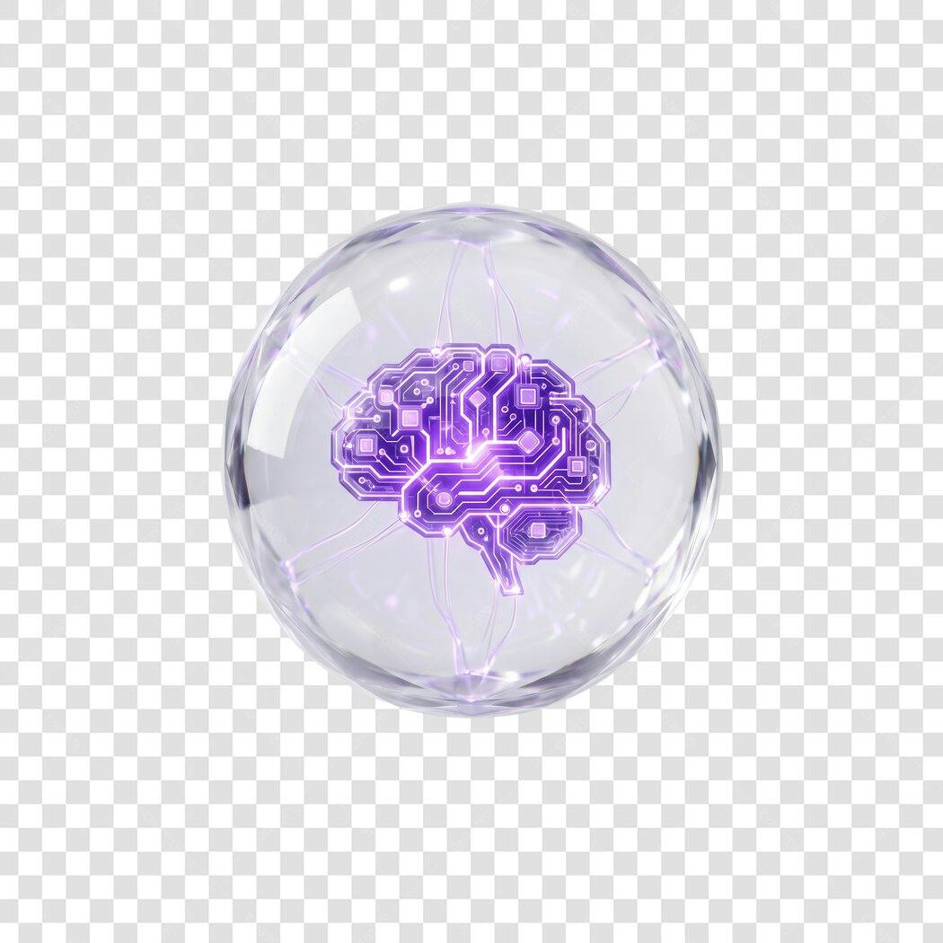 Elemento 3D Cérebro Tecnológico Inteligência Artificial PNG Fundo Transparente
