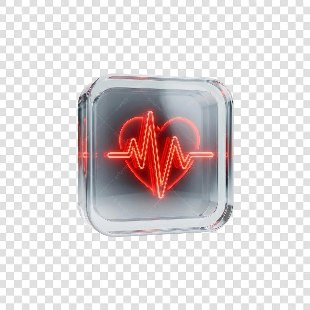 Elemento 3D Coração Batimento Cardíaco Neon PNG Fundo Transparente
