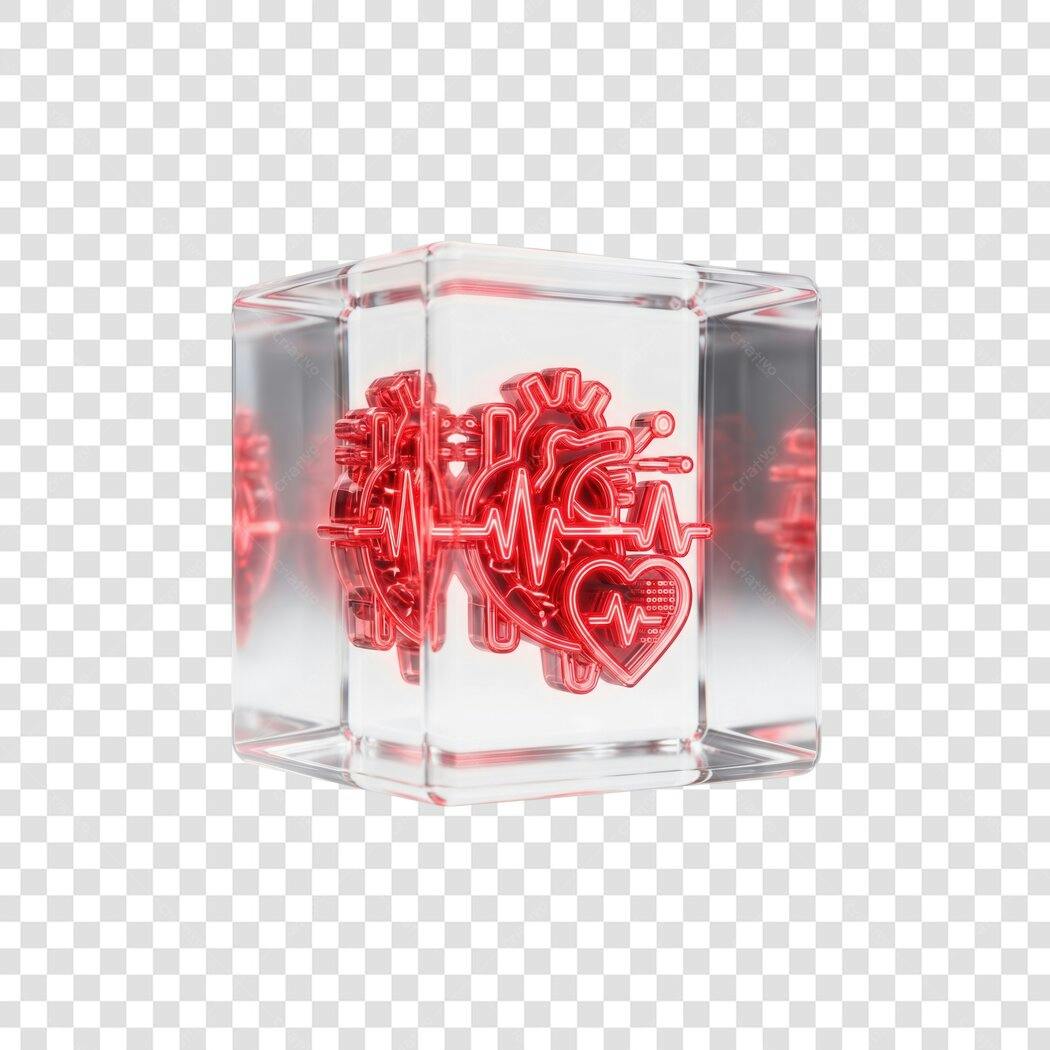 Elemento 3D Coração Batimento Cardíaco Saúde PNG Fundo Transparente