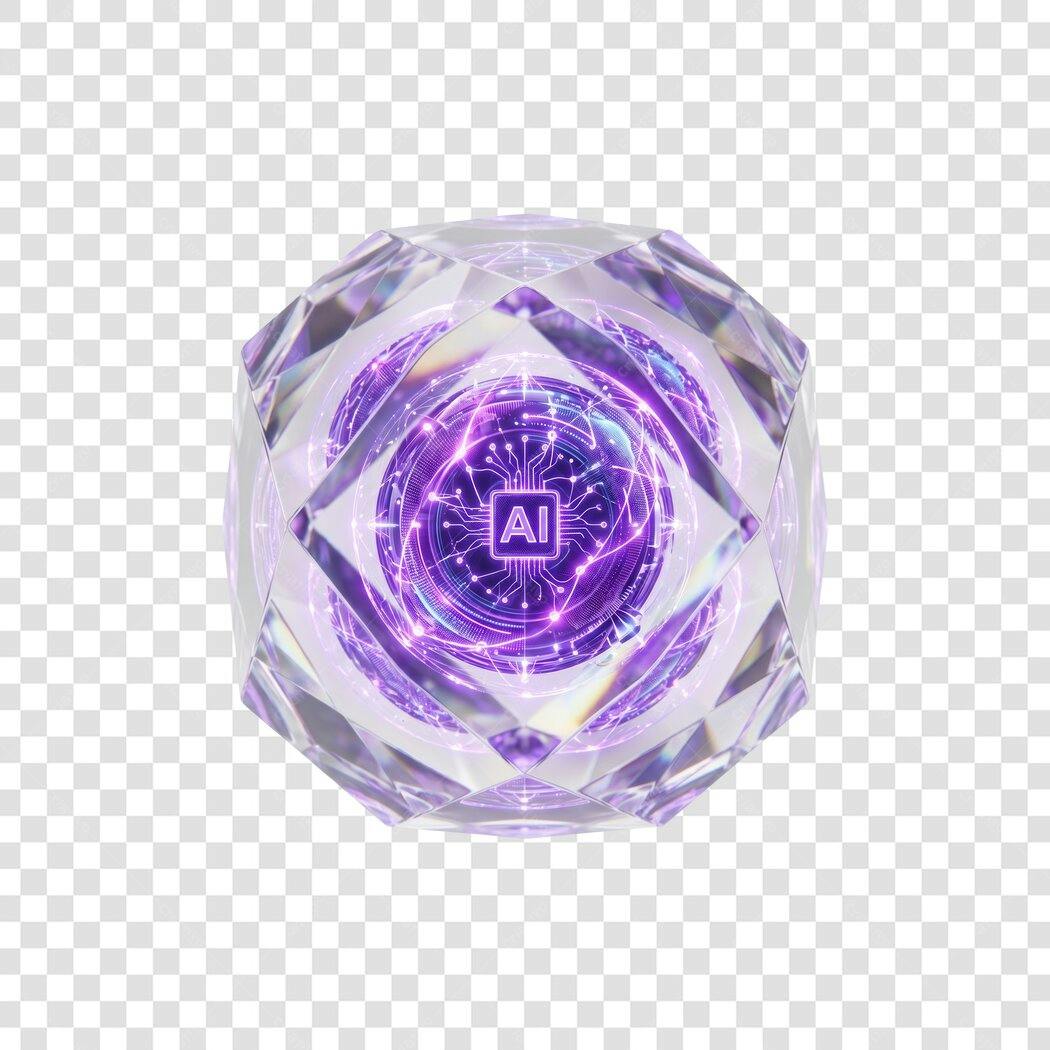 Elemento 3D Cristal AI Tecnologia Roxo PNG Fundo Transparente