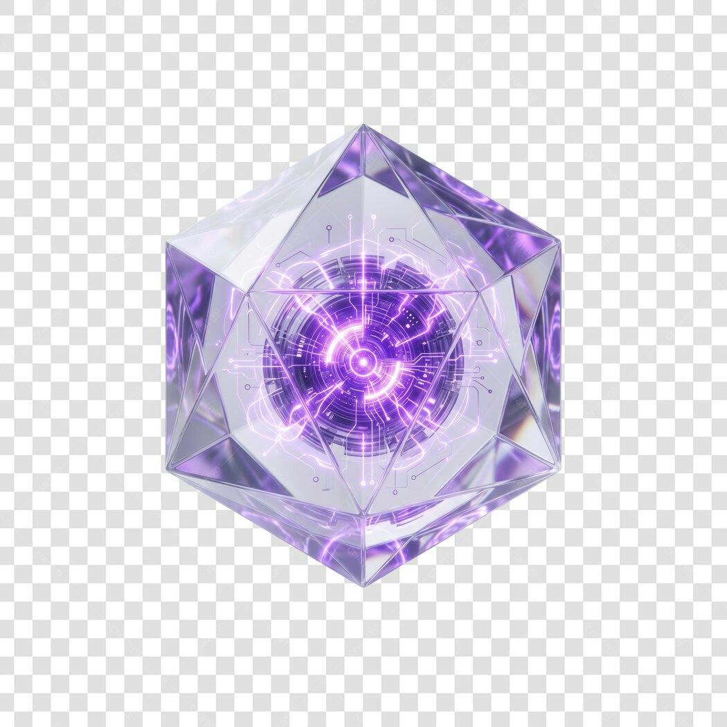 Elemento 3D Cristal Hexagonal Roxo Tecnologia PNG Fundo Transparente