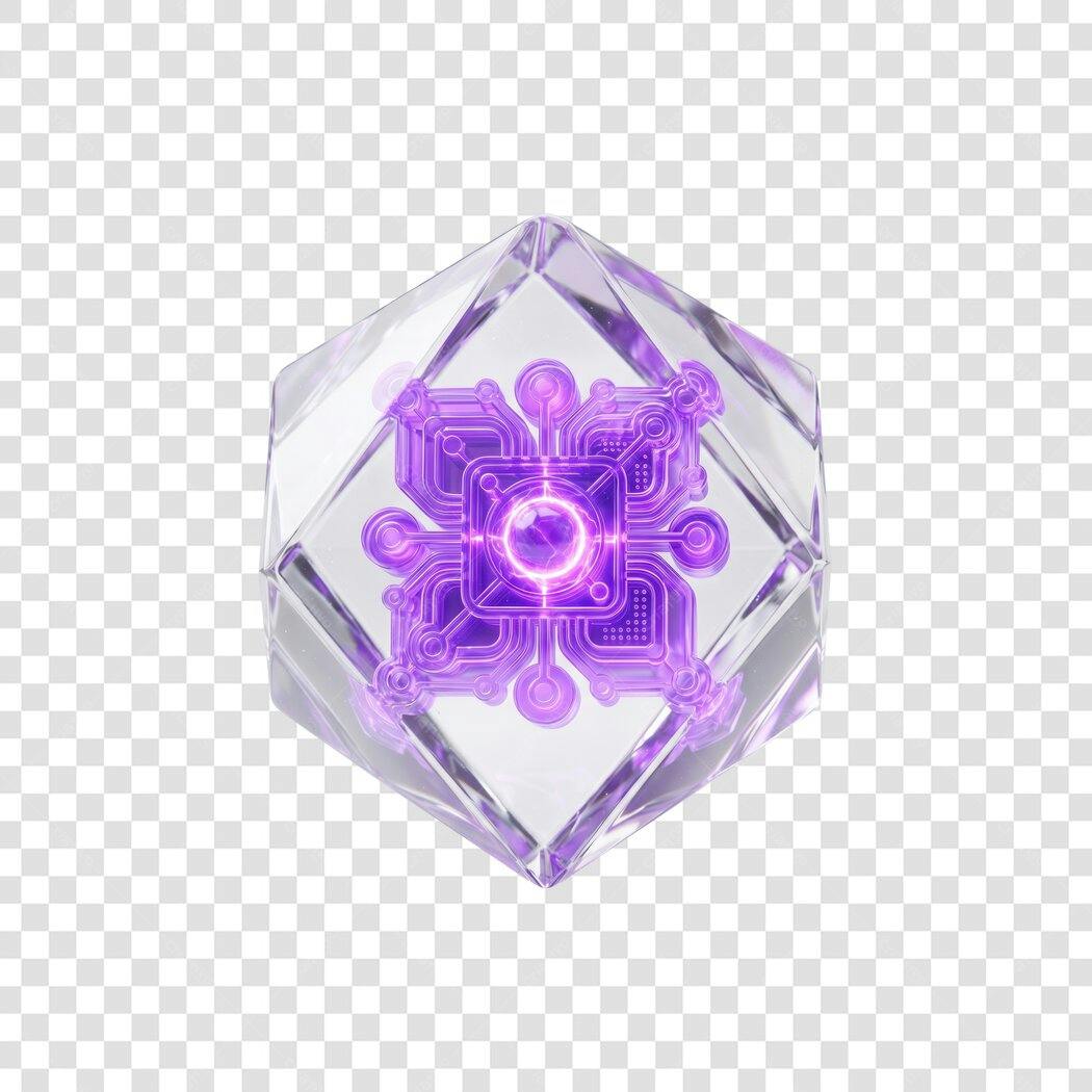 Elemento 3D Cubo Cristal Tecnologia Roxo PNG Fundo Transparente