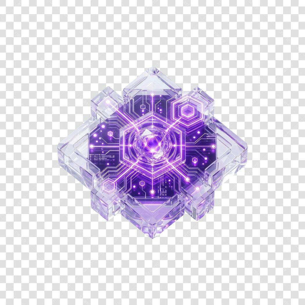 Elemento 3D Cubo Tecnológico Roxo Brilhante PNG Fundo Transparente