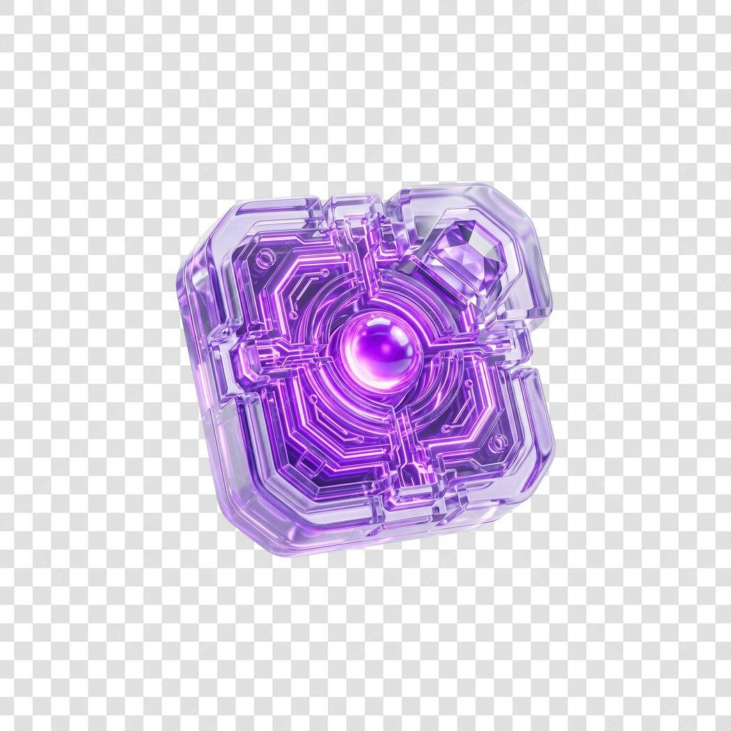 Elemento 3D Cubo Tecnológico Roxo Brilhante PNG Fundo Transparente