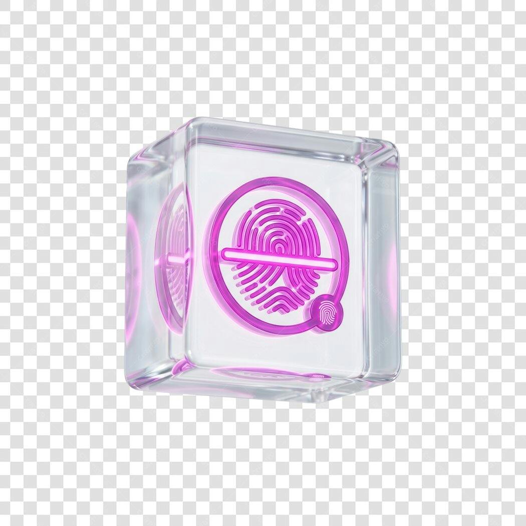 Elemento 3D Cubo Vidro Biometria Digital PNG Fundo Transparente