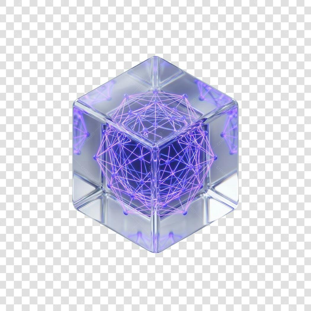 Elemento 3D Cubo Vidro Roxo Abstrato PNG Fundo Transparente