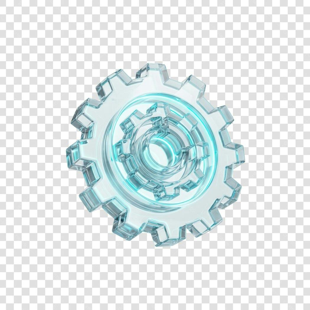 Elemento 3D Engrenagem Transparente Azul Tecnologia PNG Fundo Transparente