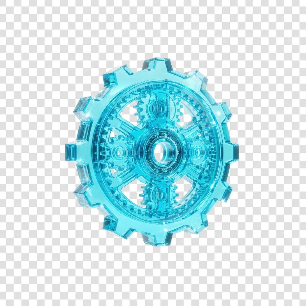 Elemento 3D Engrenagem Transparente Azul Tecnologia PNG Fundo Transparente