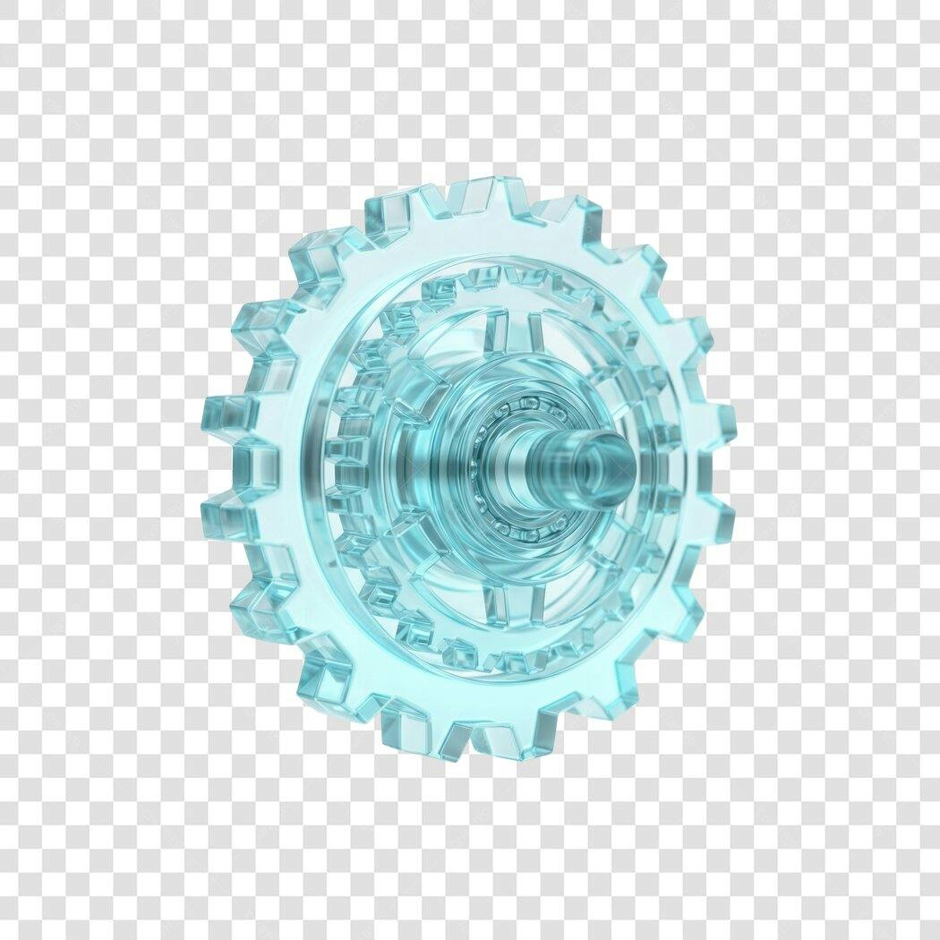 Elemento 3D Engrenagem Transparente Azul Tecnologia PNG Fundo Transparente