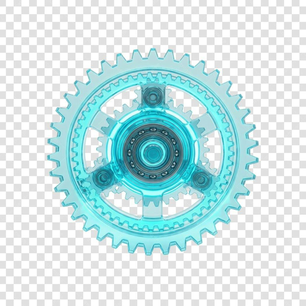 Elemento 3D Engrenagem Transparente Azul Tecnologia PNG Fundo Transparente
