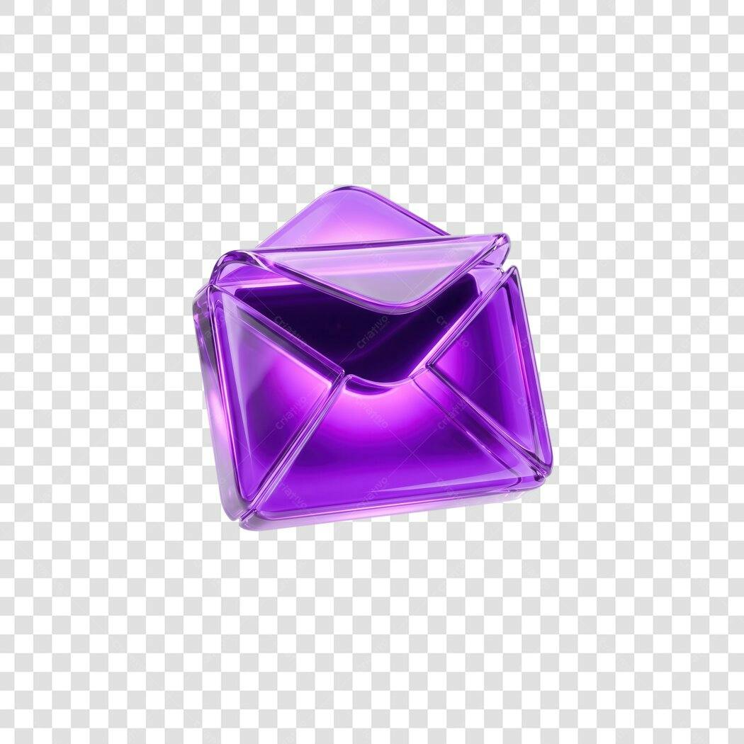Elemento 3D Envelope Aberto Roxo PNG Fundo Transparente