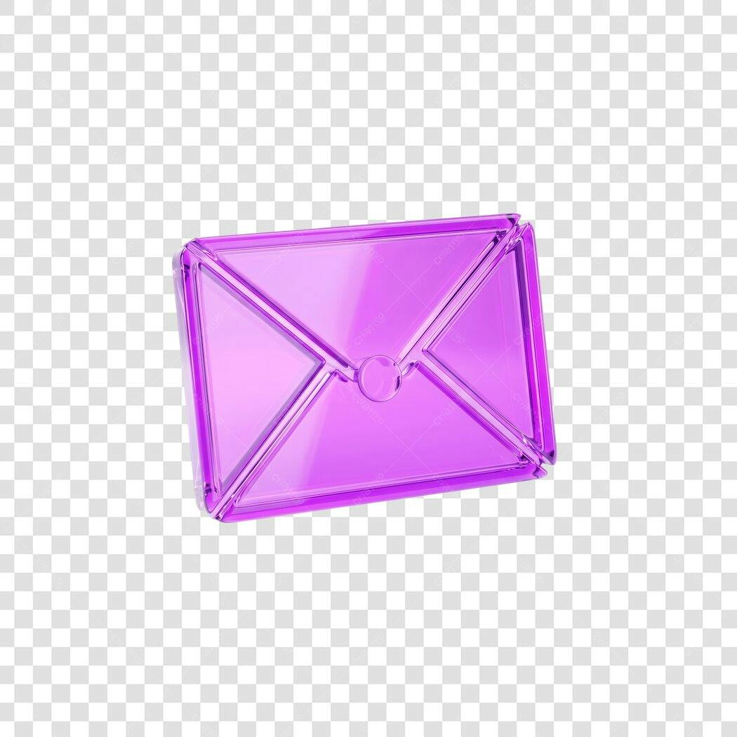 Elemento 3D Envelope Roxo Brilhante PNG Fundo Transparente