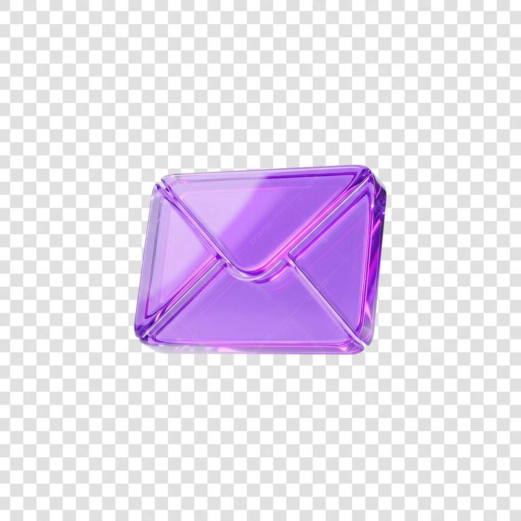 Elemento 3D Envelope Roxo Vidro Ícone Email PNG Fundo Transparente