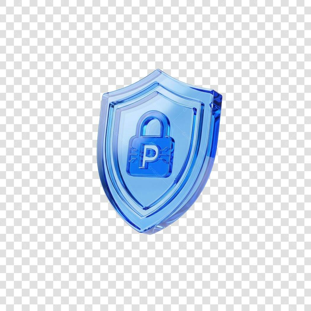 Elemento 3D Escudo Cadeado Azul Proteção PNG Fundo Transparente