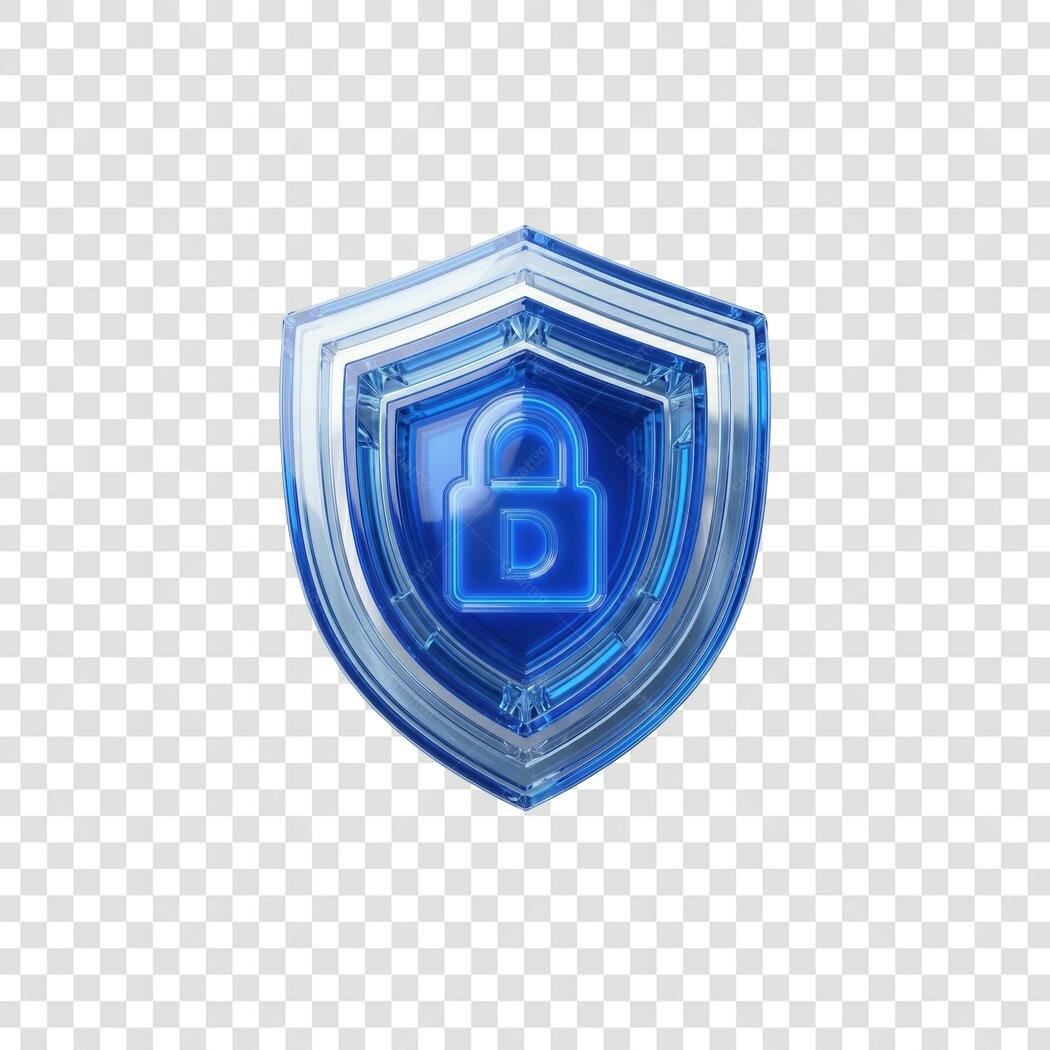 Elemento 3D Escudo Cadeado Segurança Digital PNG Fundo Transparente