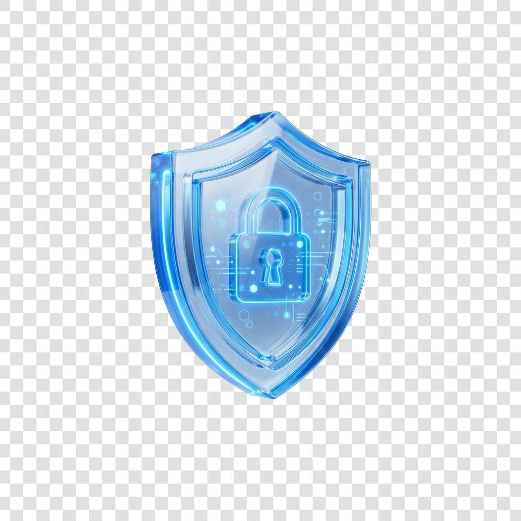 Elemento 3D Escudo Cadeado Segurança Digital PNG Fundo Transparente