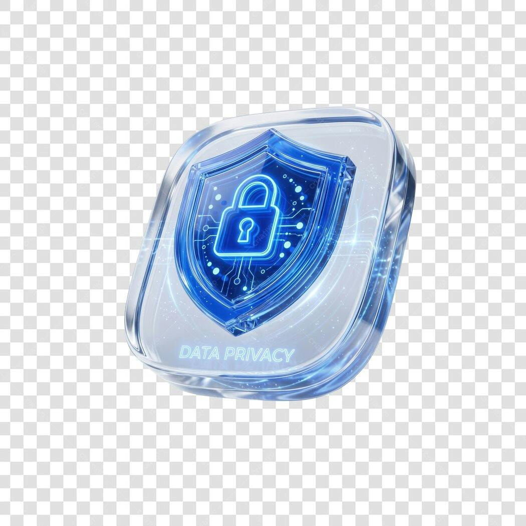 Elemento 3D Escudo Privacidade Dados Azuis PNG Fundo Transparente