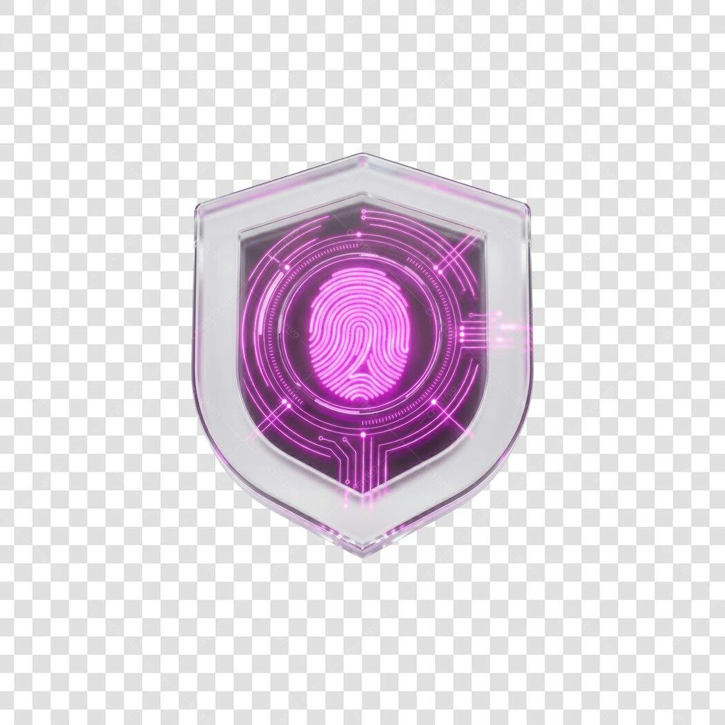 Elemento 3D Escudo Segurança Biometria Digital PNG Fundo Transparente
