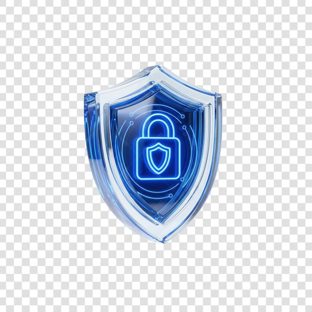 Elemento 3D Escudo Segurança Cadeado Azul PNG Fundo Transparente