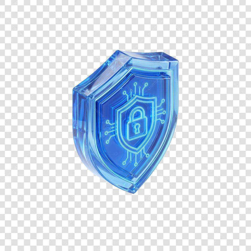 Elemento 3D Escudo Segurança Digital Azul PNG Fundo Transparente