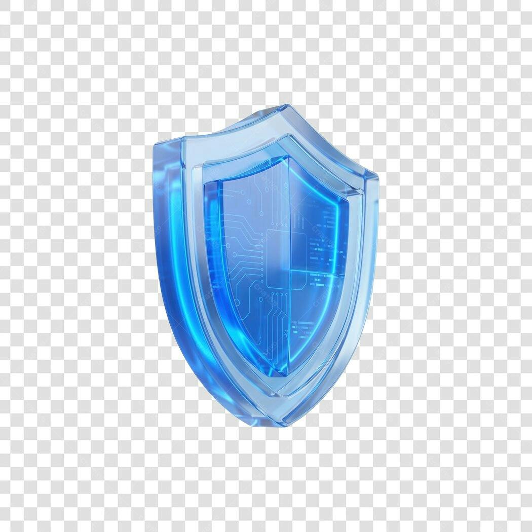 Elemento 3D Escudo Segurança Digital Azul PNG Fundo Transparente