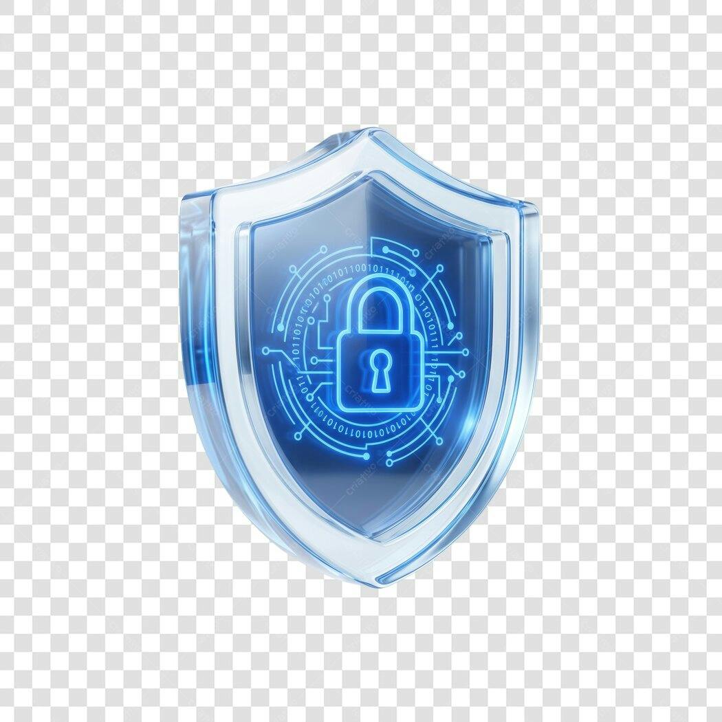 Elemento 3D Escudo Segurança Digital Cadeado PNG Fundo Transparente