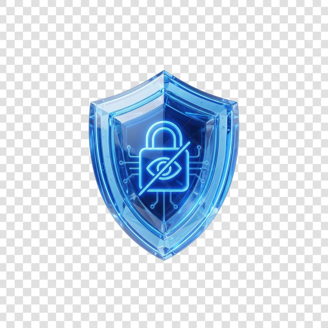 Elemento 3D Escudo Segurança Privacidade Azul PNG Fundo Transparente