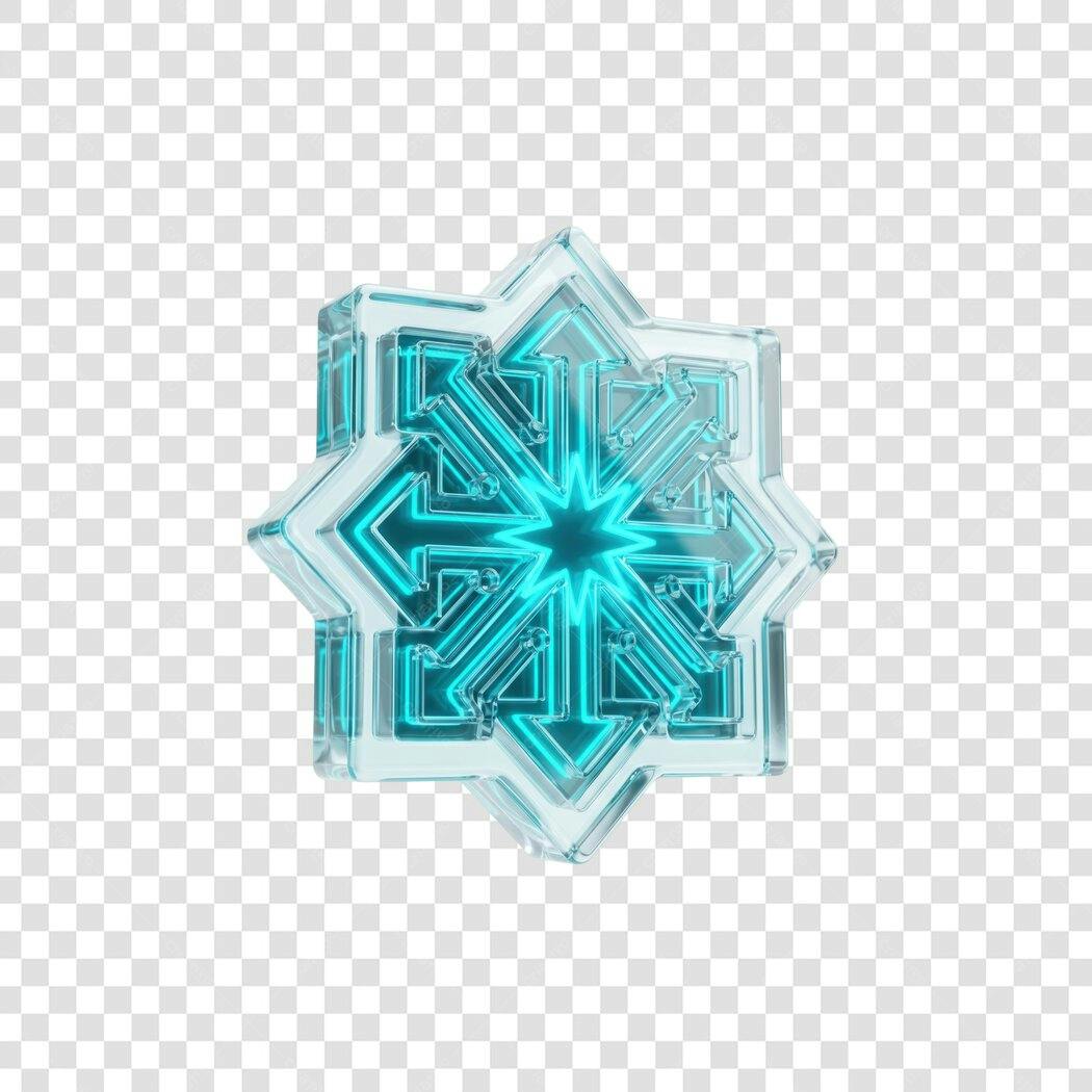 Elemento 3D Estrela Geométrica Neon Azul PNG Fundo Transparente