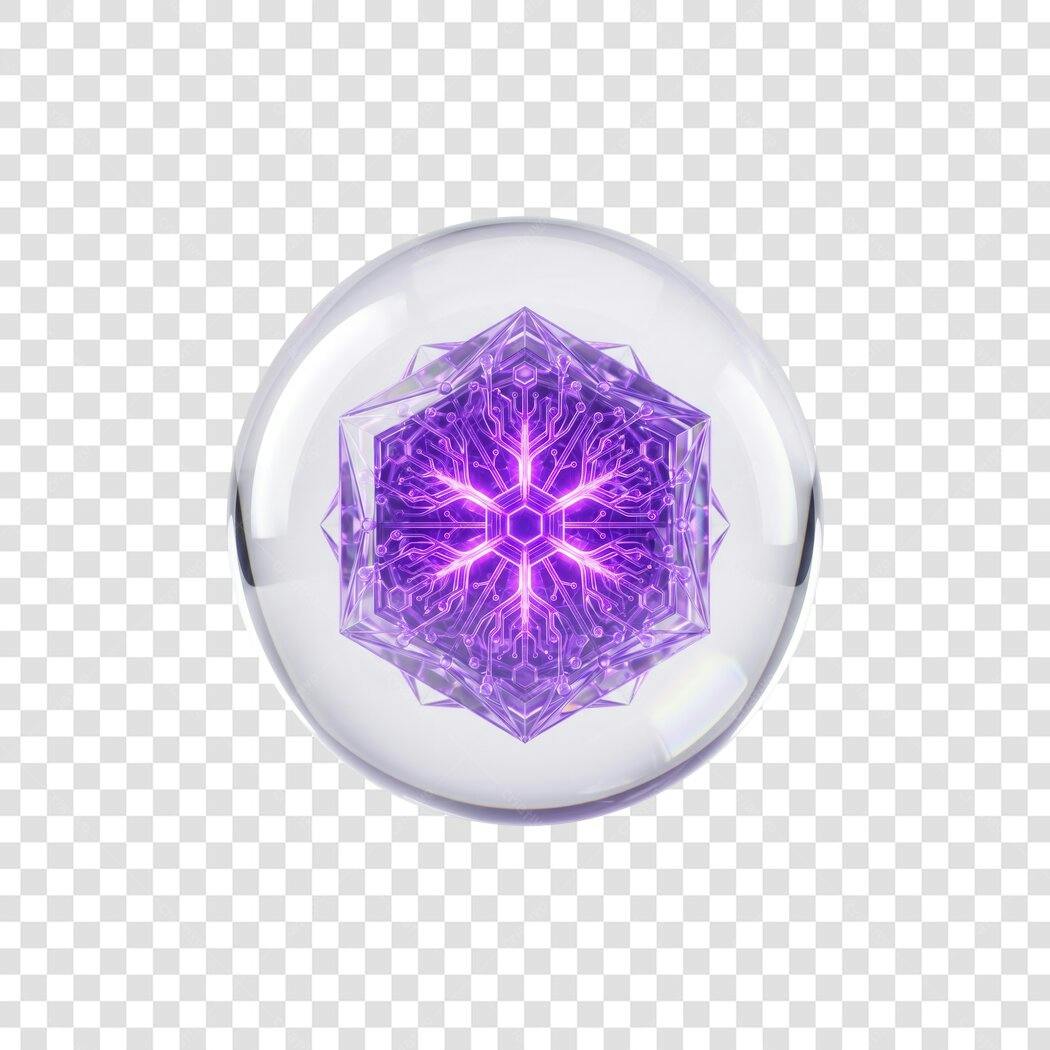 Elemento 3D Floco Neve Roxo Esfera Vidro PNG Fundo Transparente