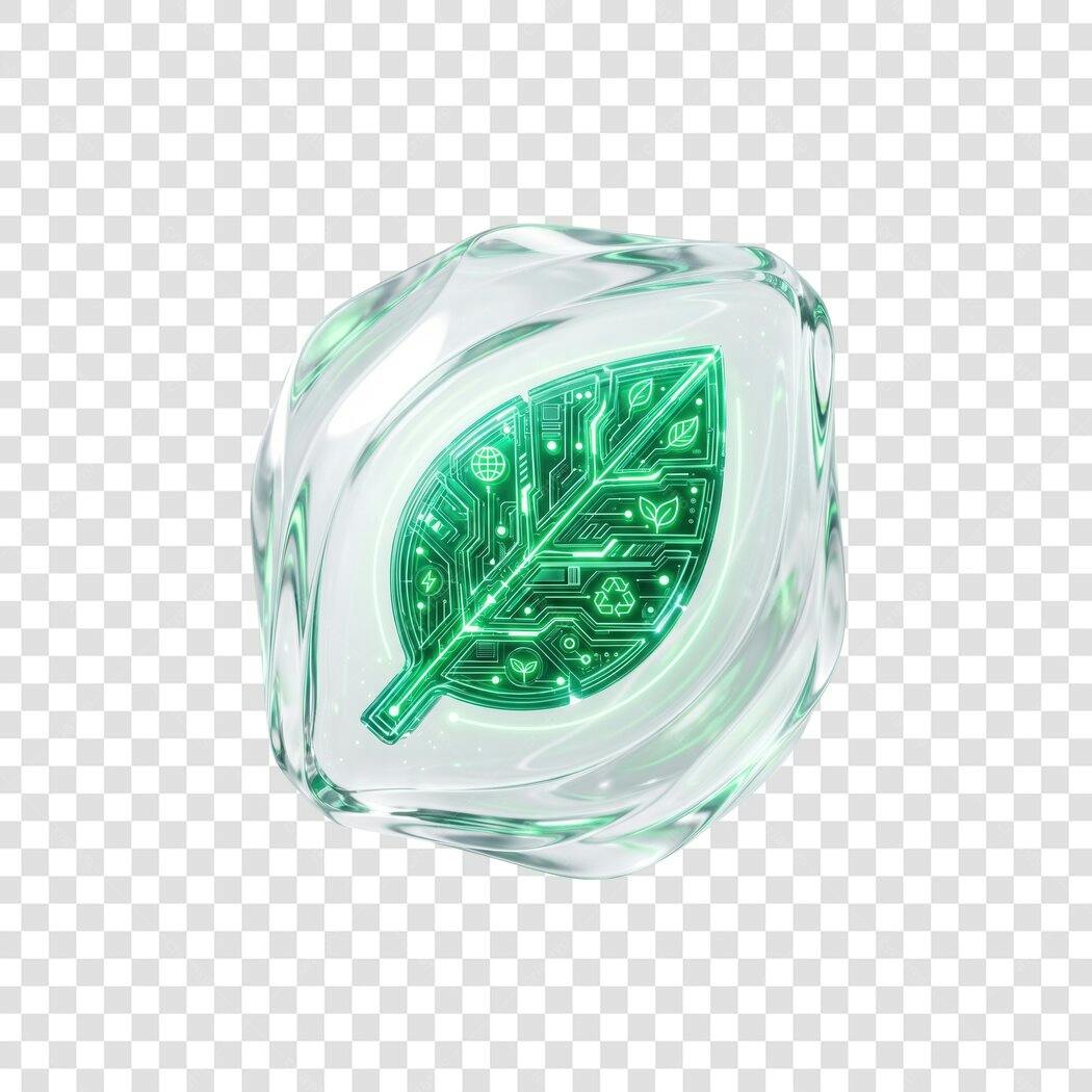 Elemento 3D Folha Tecnológica Sustentabilidade PNG Fundo Transparente