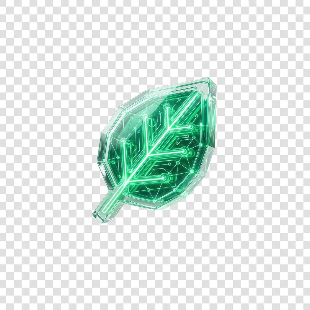 Elemento 3D Folha Tecnológica Sustentabilidade PNG Fundo Transparente