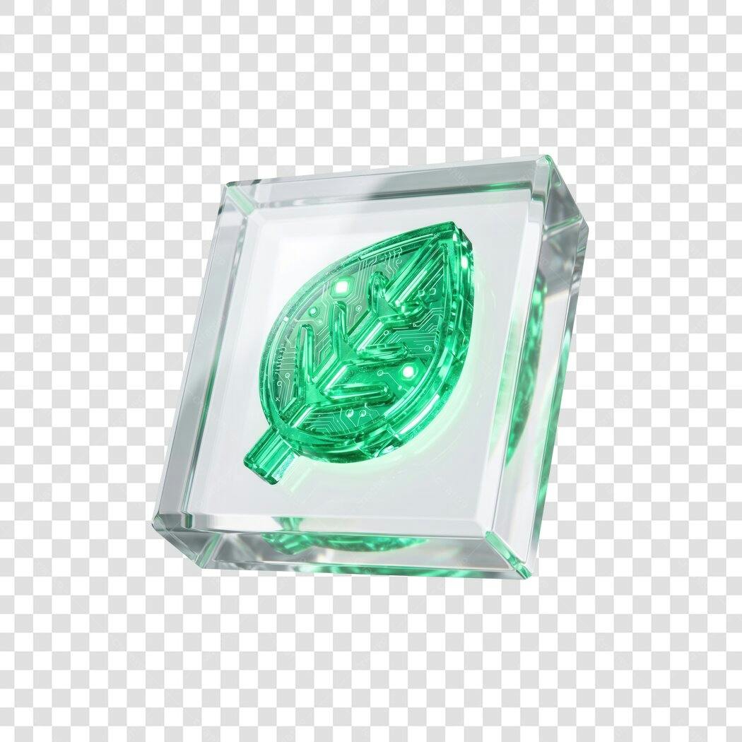 Elemento 3D Folha Tecnológica Verde Transparente PNG Fundo Transparente