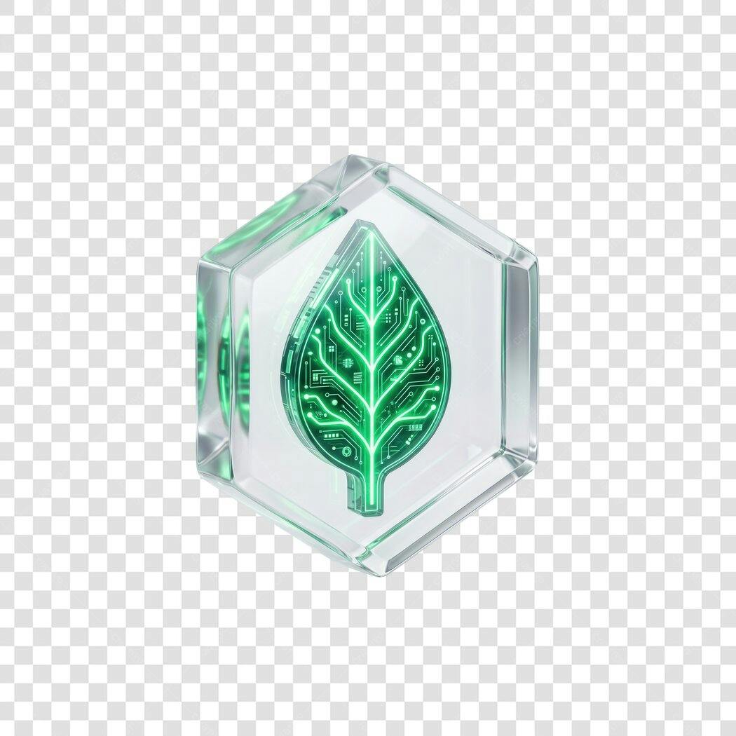 Elemento 3D Folha Tecnológica Verde Transparente PNG Fundo Transparente