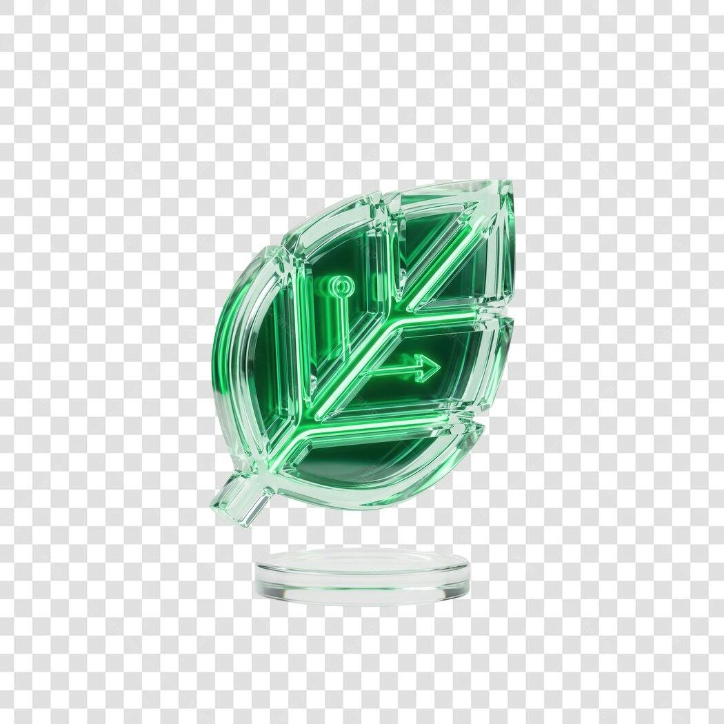 Elemento 3D Folha Verde Tecnologia Sustentável PNG Fundo Transparente