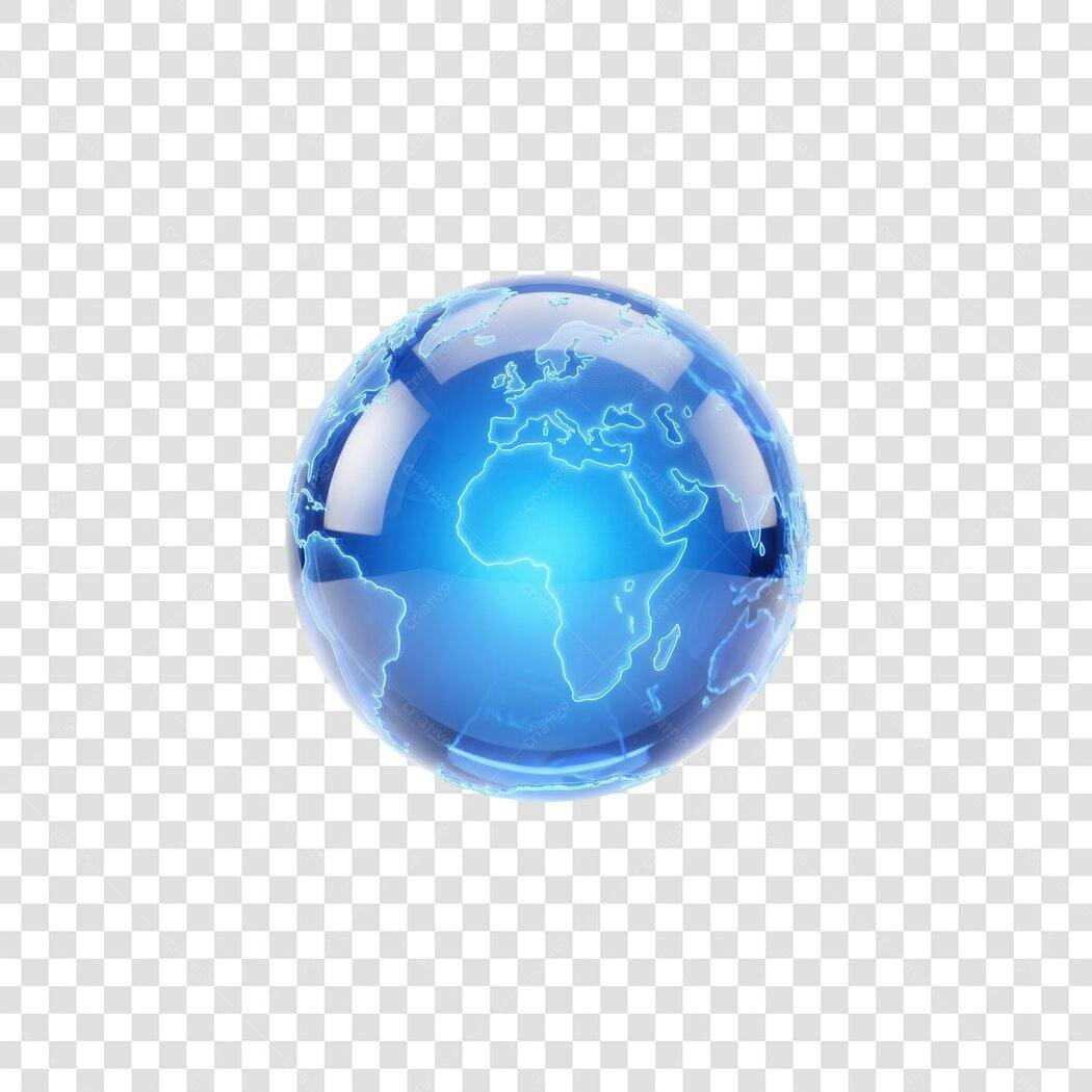 Elemento 3D Globo Terrestre Azul Brilhante PNG Fundo Transparente