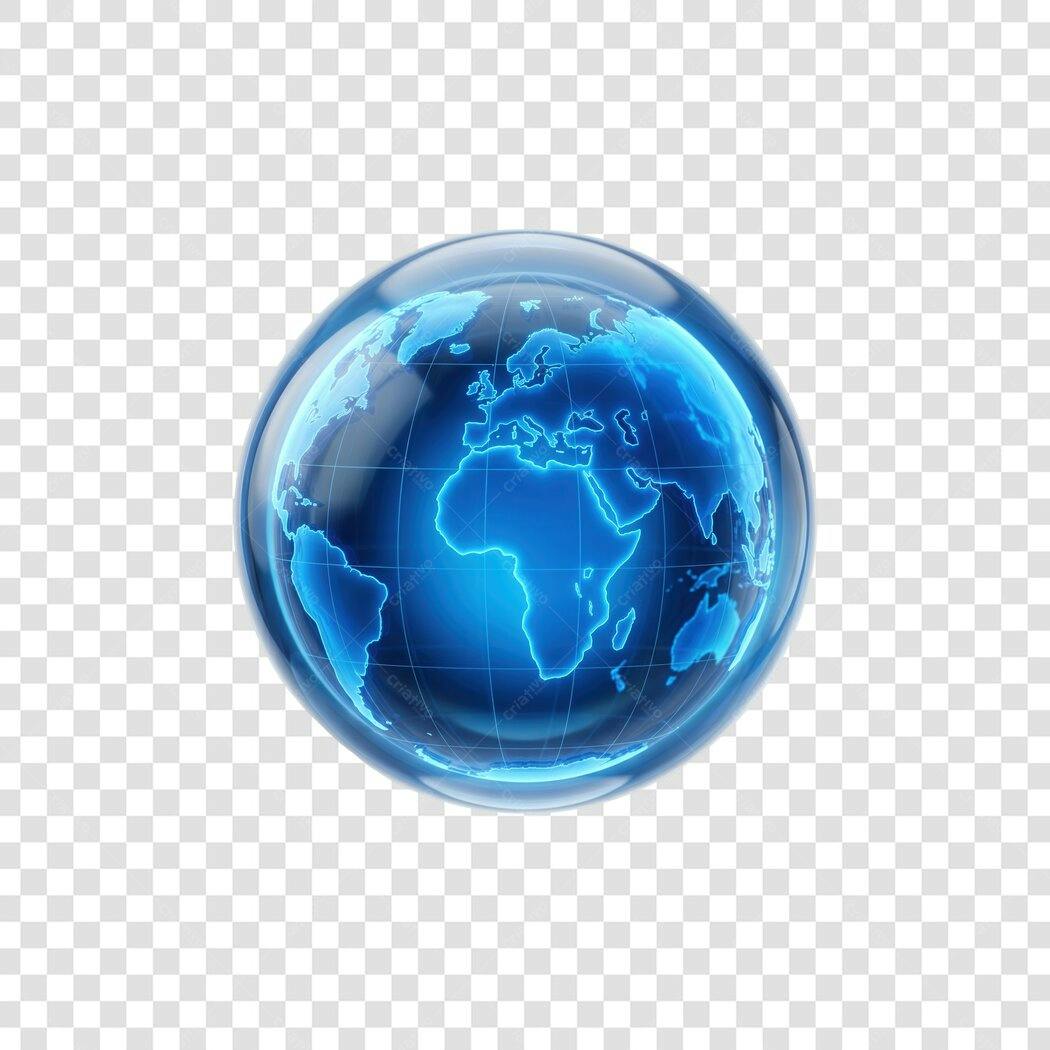 Elemento 3D Globo Terrestre Azul Digital PNG Fundo Transparente